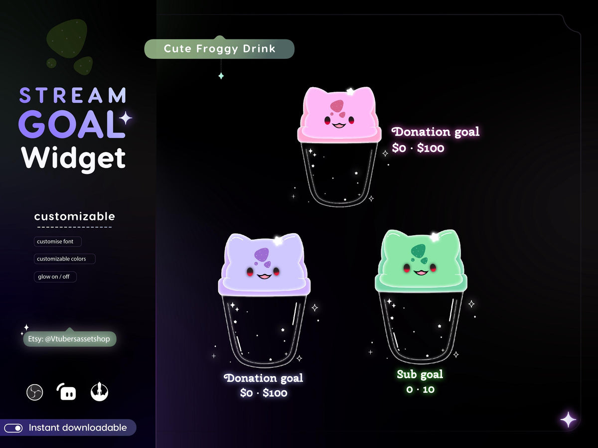 Stream Widget | Froggy Drink Goal Widget | Glassy Froggy Drink Goal Widget for Twitch Streamers | Streamelements Streamlabs OBS