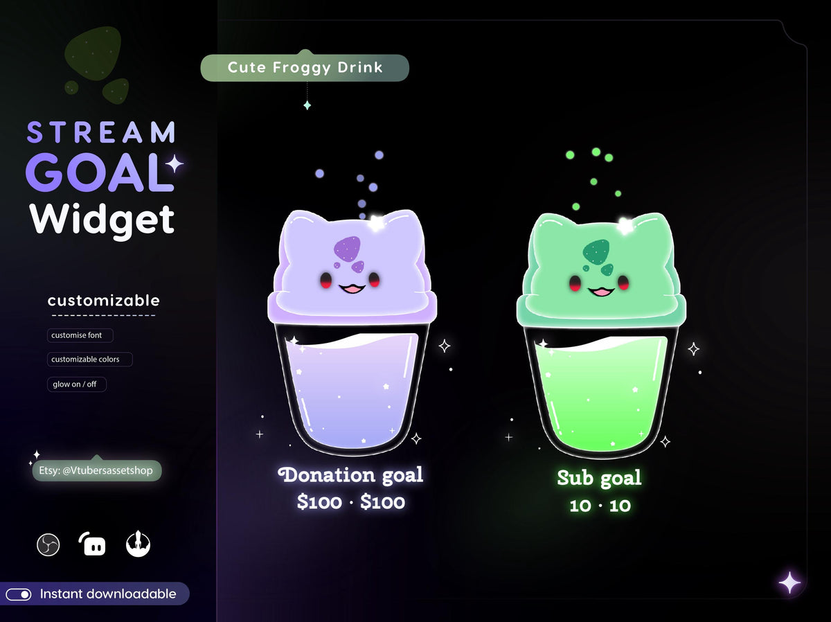Stream Widget | Froggy Drink Goal Widget | Glassy Froggy Drink Goal Widget for Twitch Streamers | Streamelements Streamlabs OBS