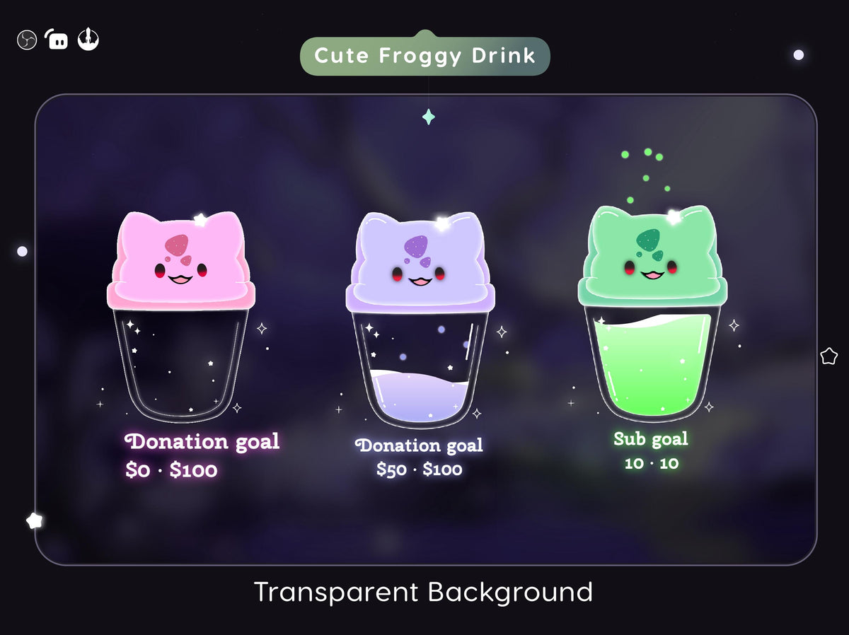 Stream Widget | Froggy Drink Goal Widget | Glassy Froggy Drink Goal Widget for Twitch Streamers | Streamelements Streamlabs OBS