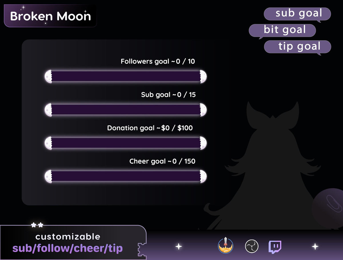 Full Moon Bar Goal Widget | Twitch StreamElements, OBS Goal Tracker (Digital Download)