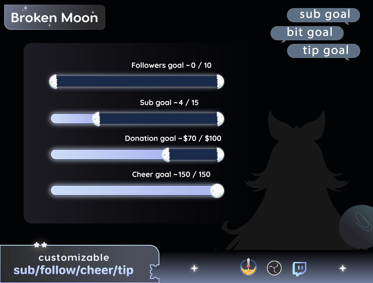 Full Moon Bar Goal Widget | Twitch StreamElements, OBS Goal Tracker (Digital Download)
