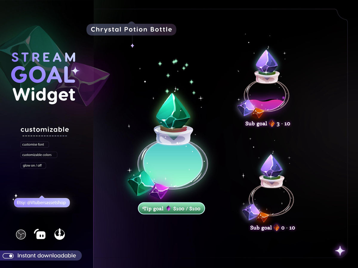 Crystal Potion Bottle Goal Widget: Streamlabs & Streamelements