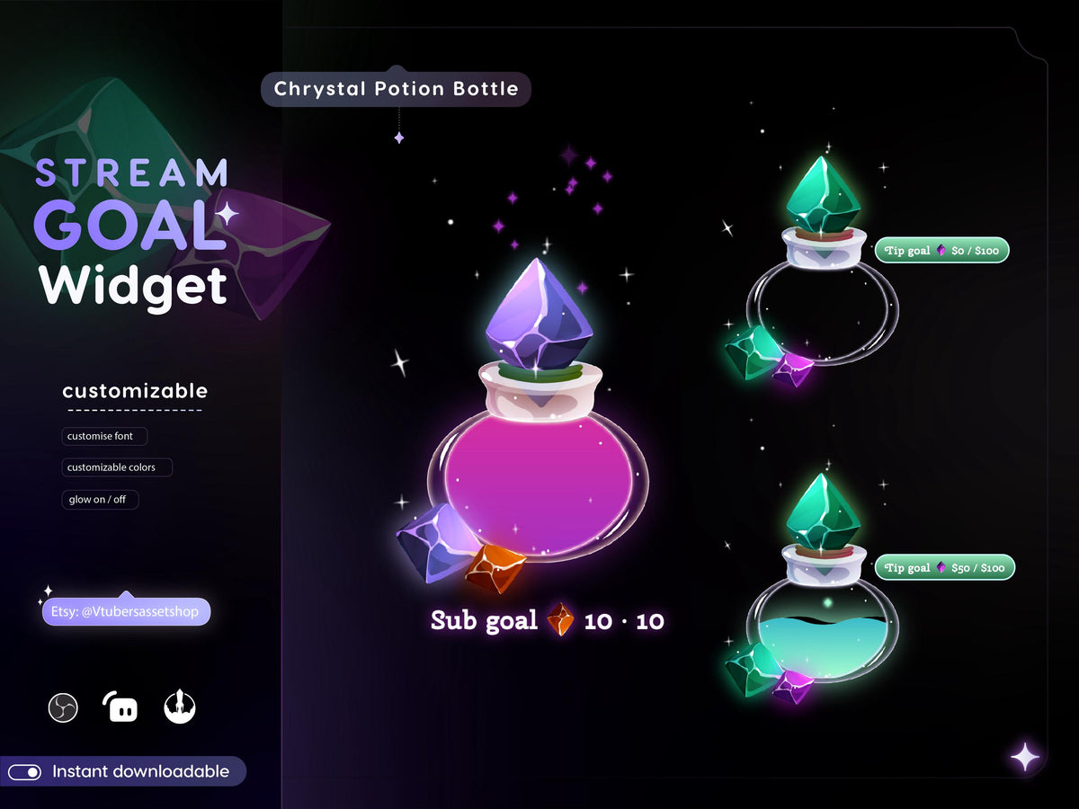 Crystal Potion Bottle Goal Widget: Streamlabs & Streamelements