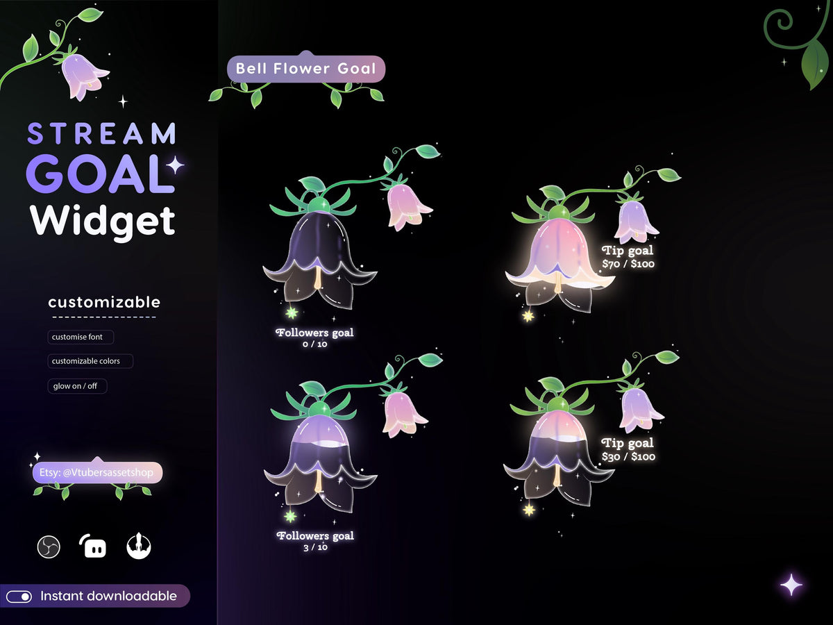 Bell Flower Twitch Goal Widget: Glassy Stream Widget