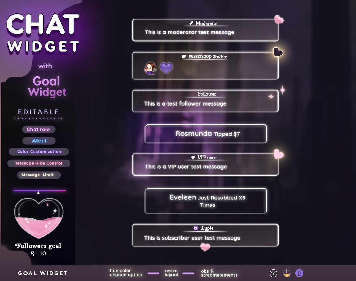Valentine twitch Chat and Goal Widget - Love stream overlay StreamElements (Digital Download)