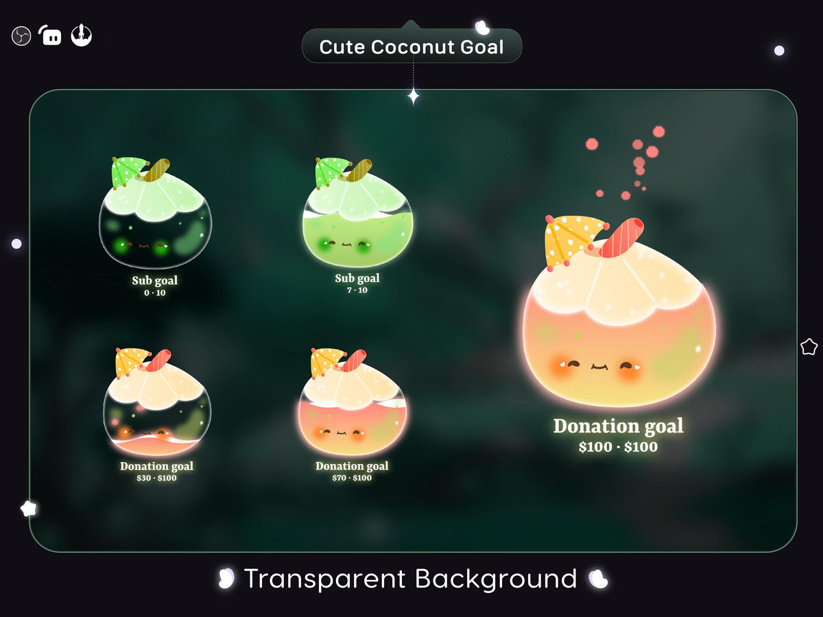 Cute Coconut Stream Goal Widget | Twitch, Streamlabs, OBS (Digital Download)