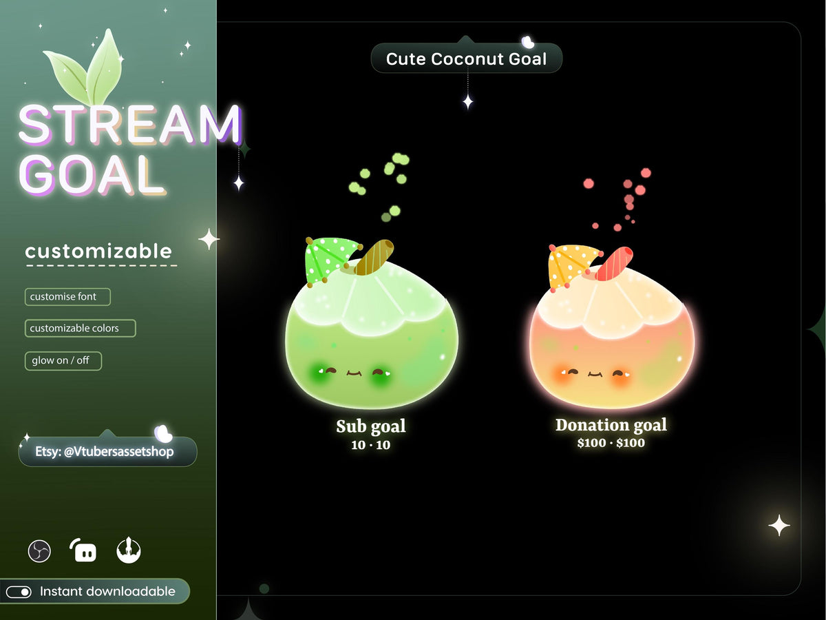 Cute Coconut Stream Goal Widget | Twitch, Streamlabs, OBS (Digital Download)
