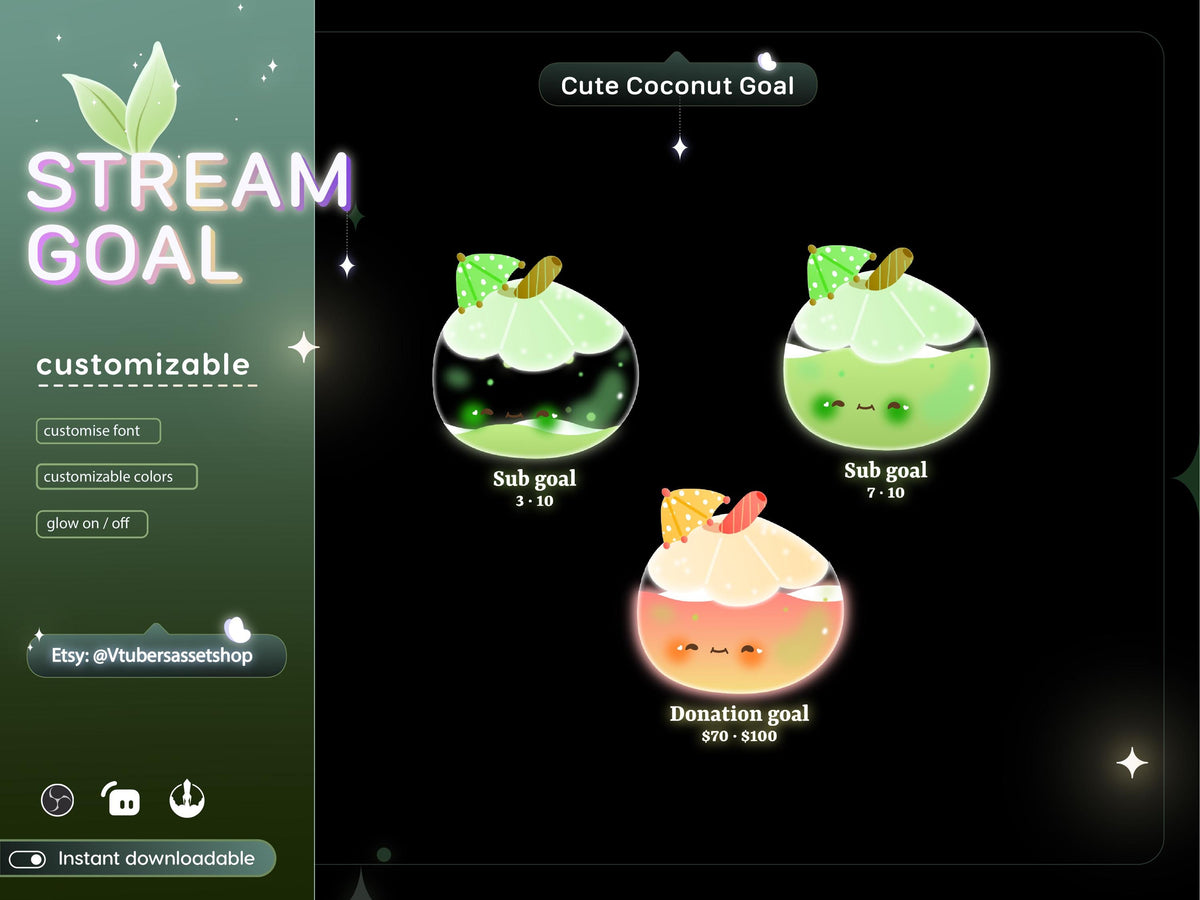 Cute Coconut Stream Goal Widget | Twitch, Streamlabs, OBS (Digital Download)