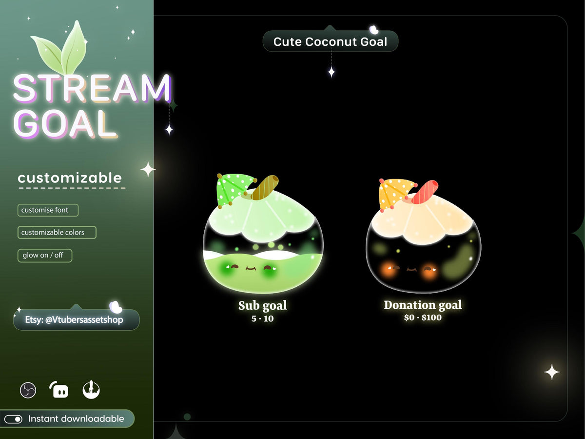 Cute Coconut Stream Goal Widget | Twitch, Streamlabs, OBS (Digital Download)