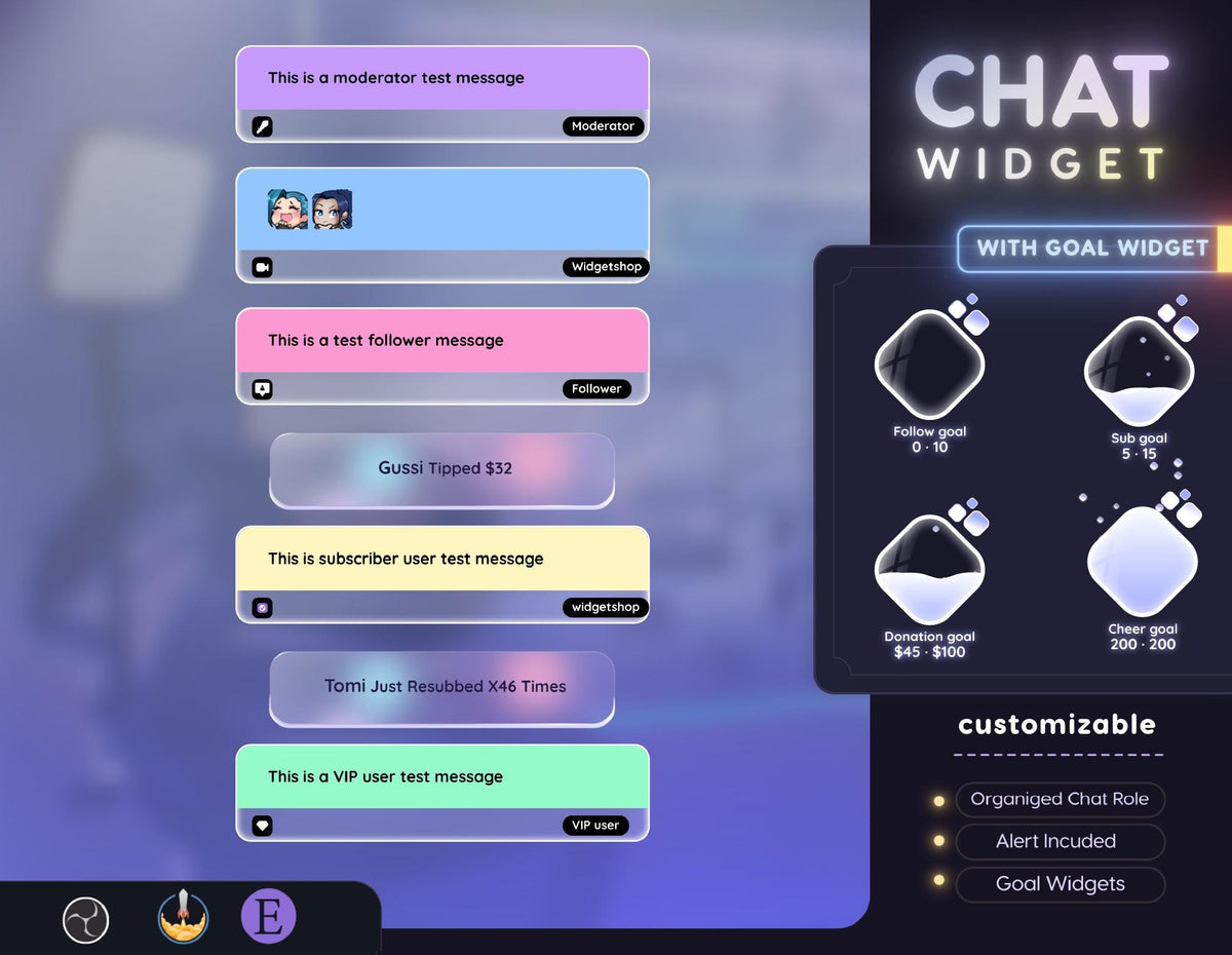 Glassy Pastel Chat Widget | Twitch StreamElements Modern Elegant Animated Overlay | VTuber Streamer