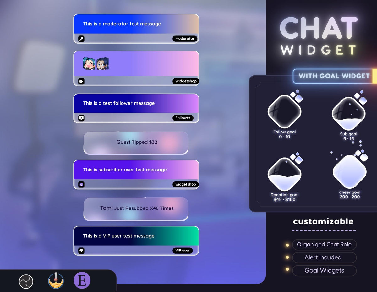 Glassy Pastel Chat Widget | Twitch StreamElements Modern Elegant Animated Overlay | VTuber Streamer