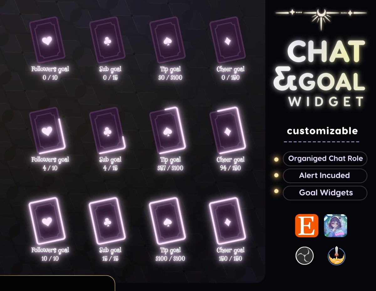 Tarot Chat Widget | Twitch StreamElements Minimalist Animated Chat Goal Alerts | Dark VTuber Streamer