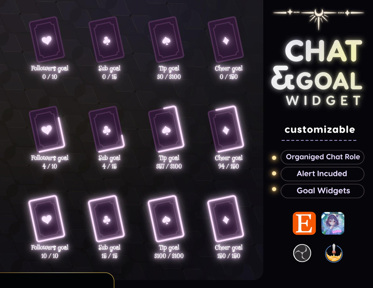 Tarot Chat Widget | Twitch StreamElements Minimalist Animated Chat Goal Alerts | Dark VTuber Streamer