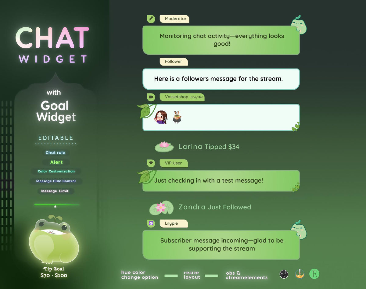 Froggy twitch Chat and Goal Widget (StreamElements) (Digital Download)