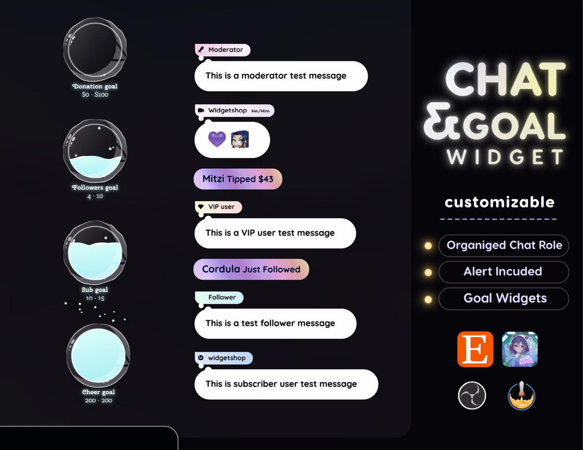 Pastel Gradient Twitch Chat Widget | StreamElements Goal Overlay (Digital Download)