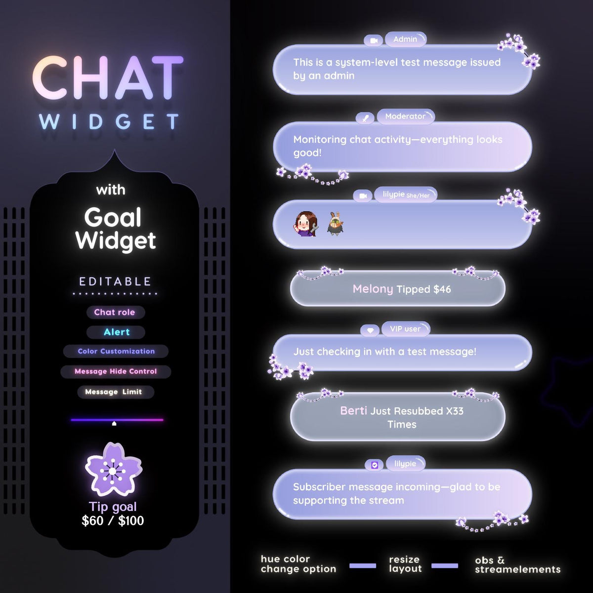 Sakura Blossom Twitch Chat Widget: Minimal Glassy Theme (StreamElements) (Digital Download)