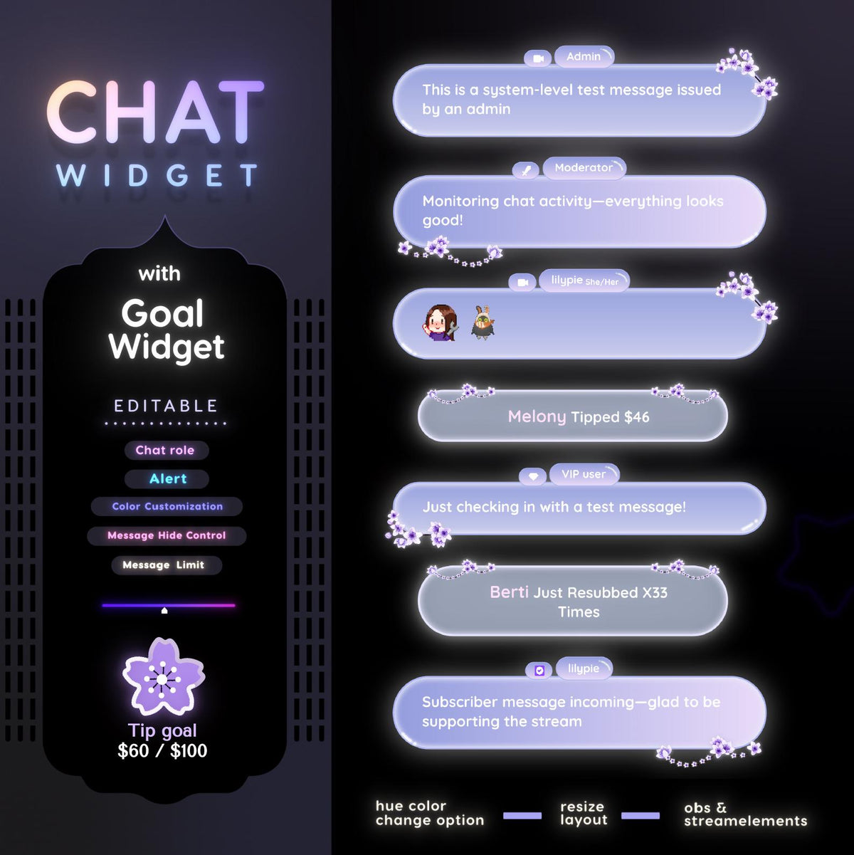 Sakura Blossom Twitch Chat Widget: Minimal Glassy Theme (StreamElements) (Digital Download)