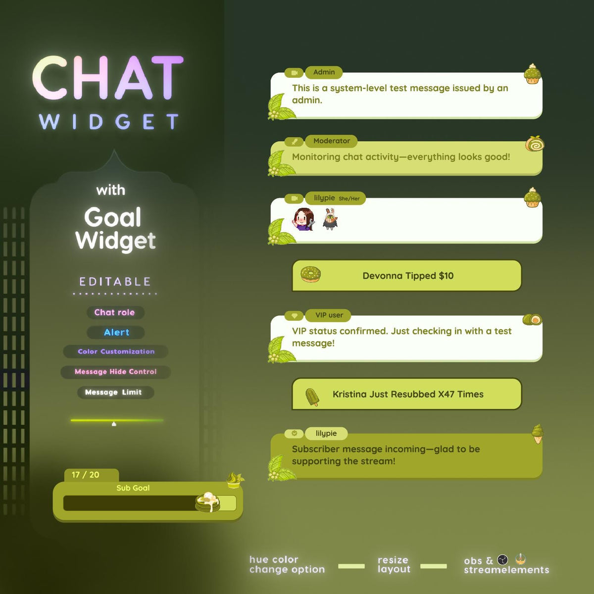Matcha Twitch Chat and Goal Widget - StreamElements (Digital Download)