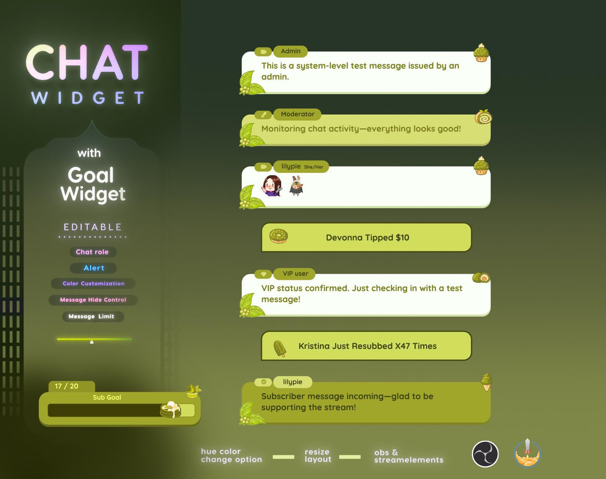 Matcha Twitch Chat and Goal Widget - StreamElements (Digital Download)
