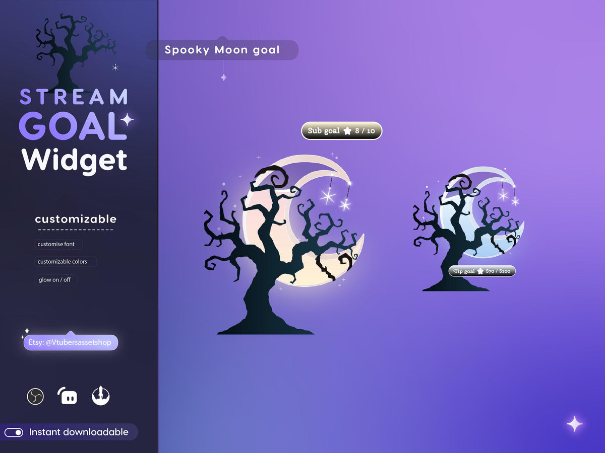 Spooky Moon Goal Stream Widget: Twitch Streamlabs Streamelements