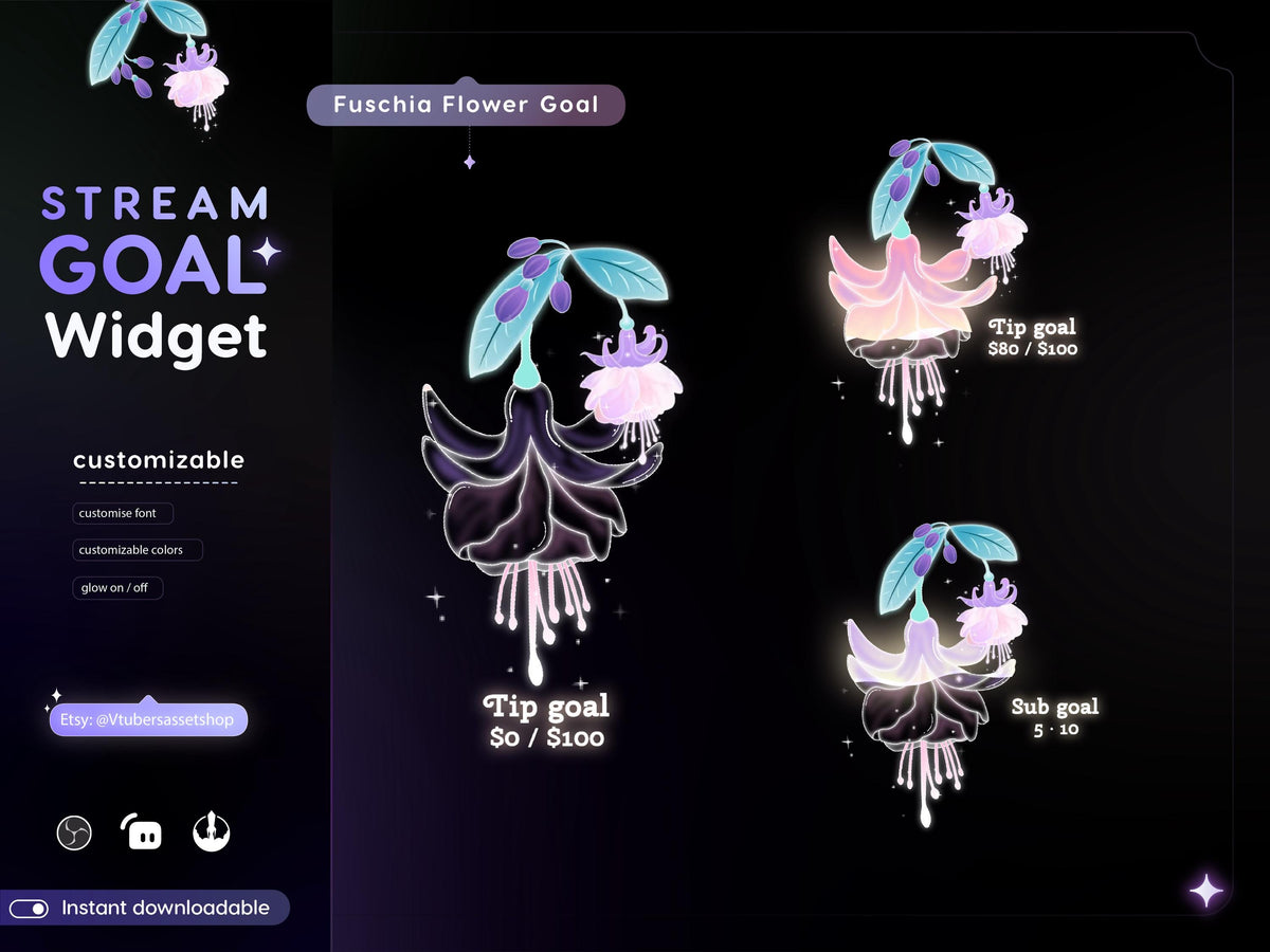 Fuchsia Flower Goal Stream Widget: Streamlabs & Streamelements