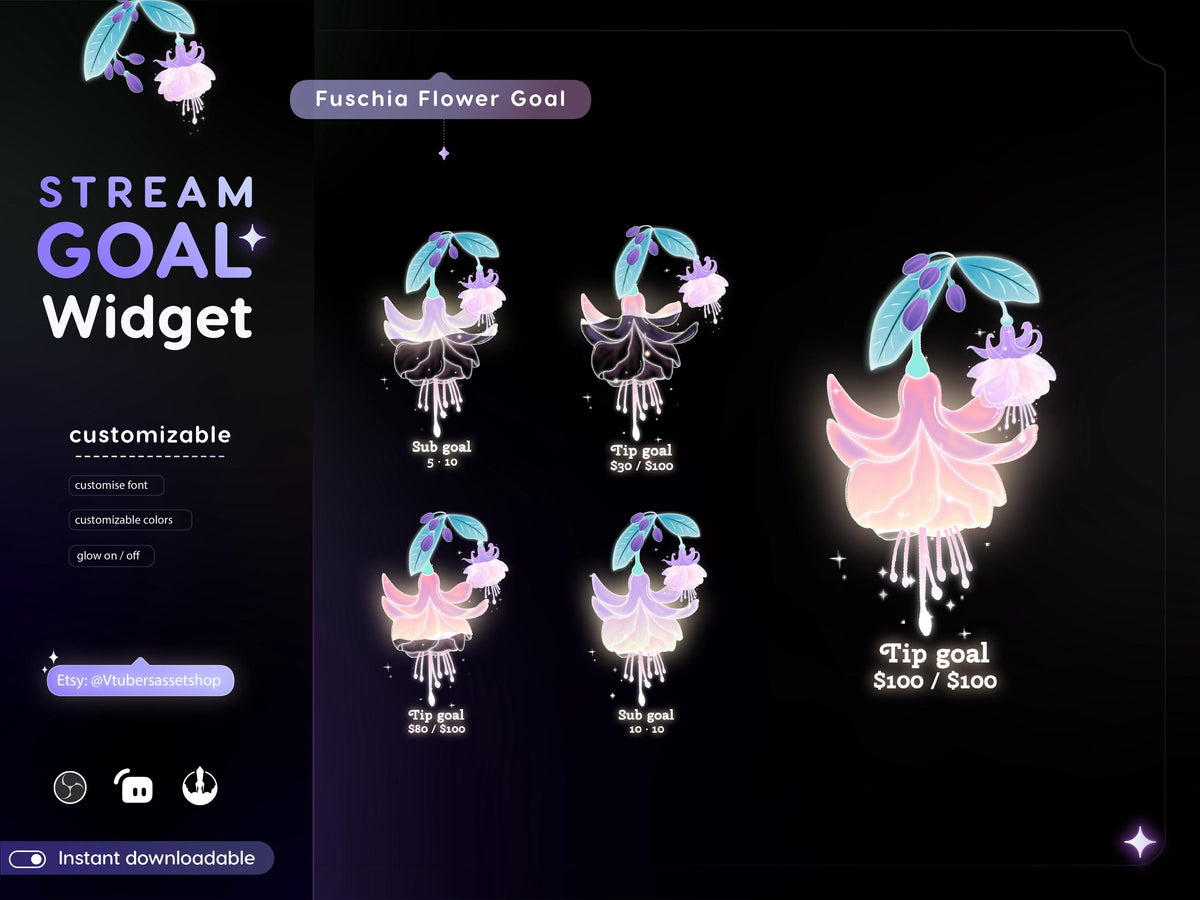 Fuchsia Flower Goal Stream Widget: Streamlabs & Streamelements