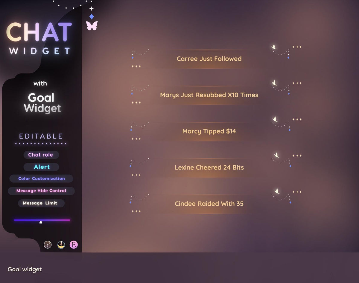 Celestial Butterfly Twitch Chat & Goal Widget - Starry Stream Alerts (StreamElements)