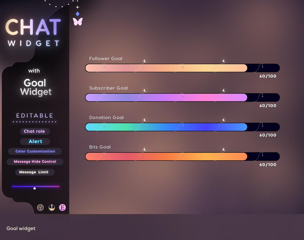 Celestial Butterfly Twitch Chat & Goal Widget - Starry Stream Alerts (StreamElements)