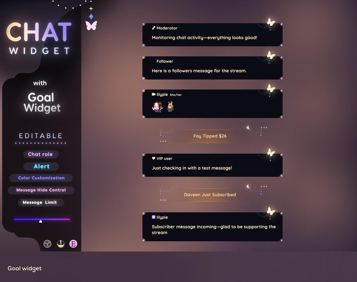 Celestial Butterfly Twitch Chat & Goal Widget - Starry Stream Alerts (StreamElements)
