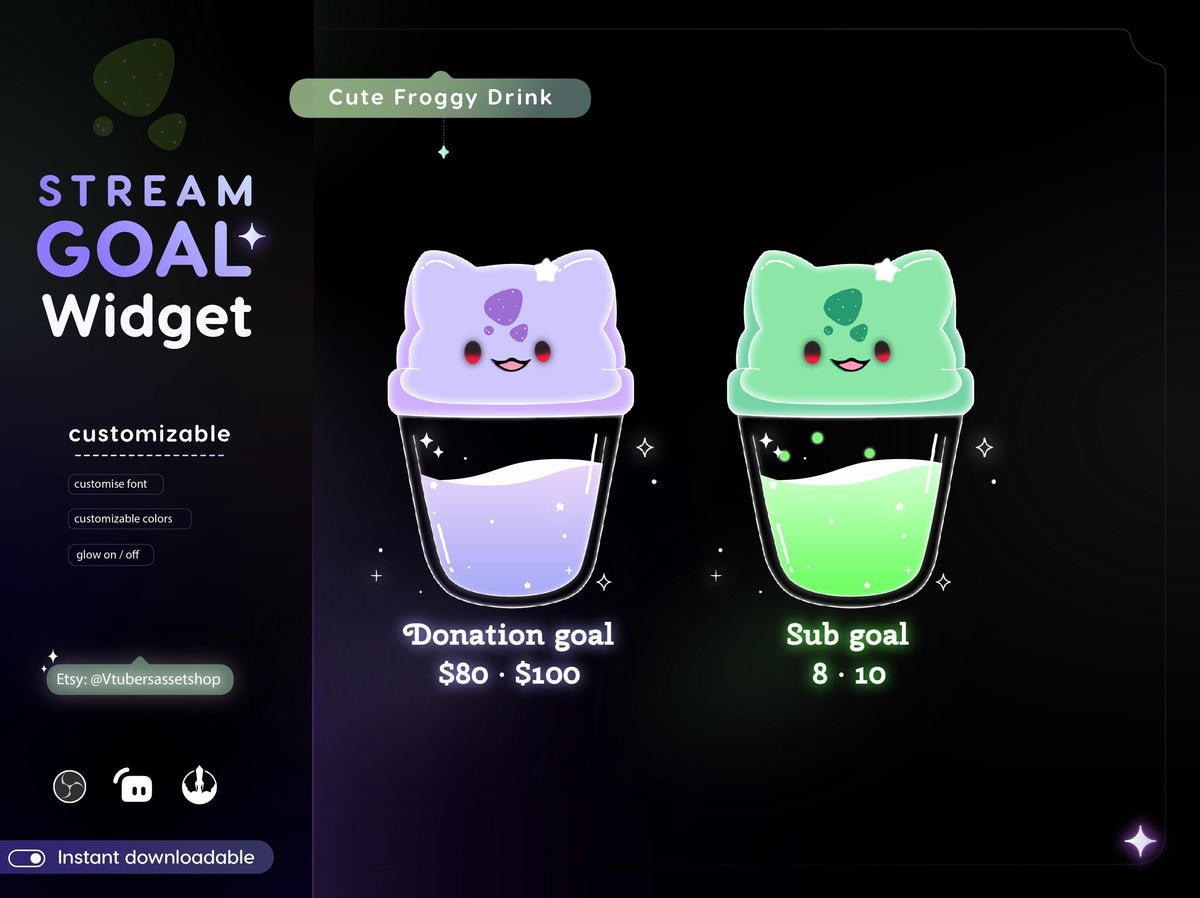 Stream Widget | Froggy Drink Goal Widget | Glassy Froggy Drink Goal Widget for Twitch Streamers | Streamelements Streamlabs OBS