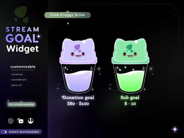 Stream Widget | Froggy Drink Goal Widget | Glassy Froggy Drink Goal Widget for Twitch Streamers | Streamelements Streamlabs OBS