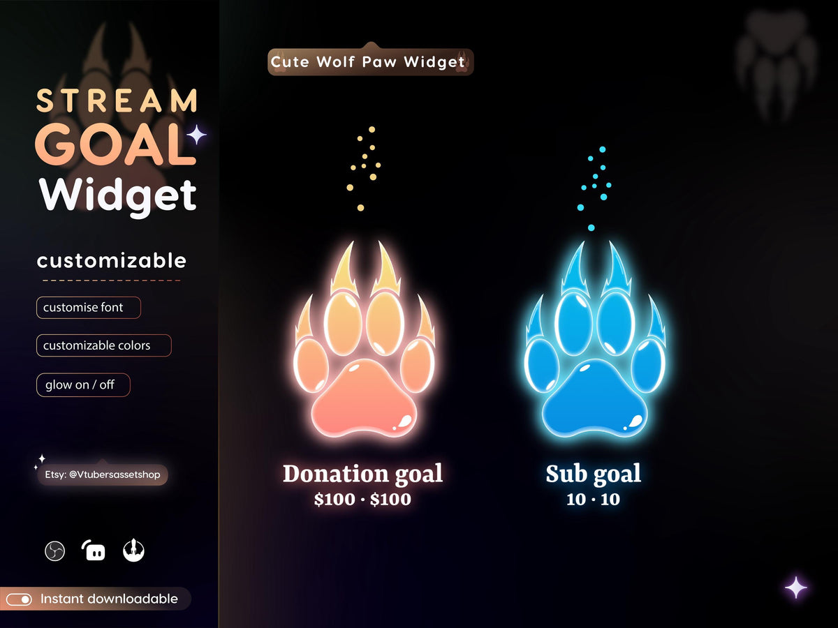 Wolf Paw Goal Widget: Stream Overlay for Twitch, Streamlabs, OBS