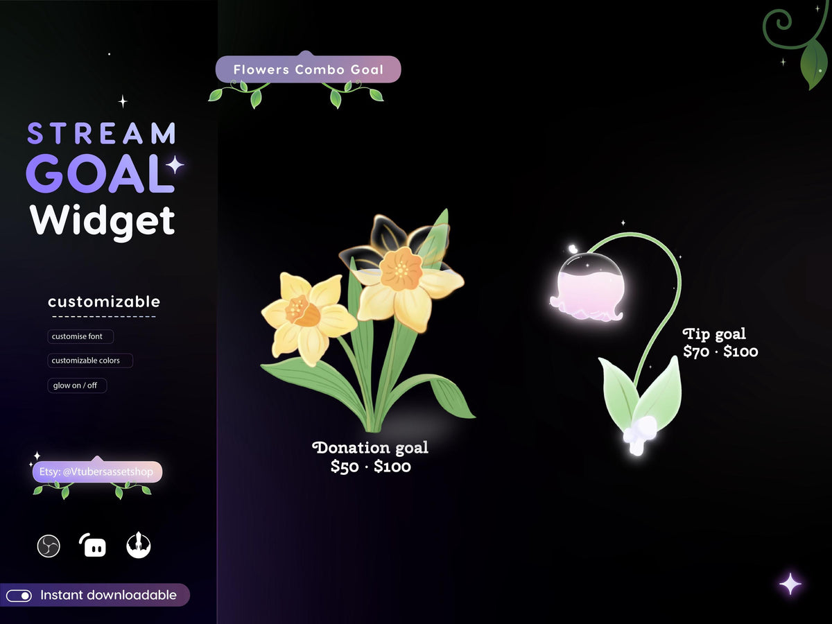 Flowers Stream Goal Widget: Glassy Combo for Twitch - Streamlabs, Streamelements