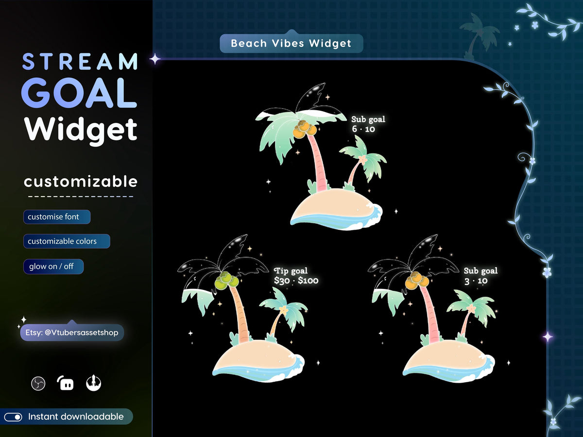 Sea Beach Goal Widget: Twitch Stream Overlay for Streamlabs/Streamelements