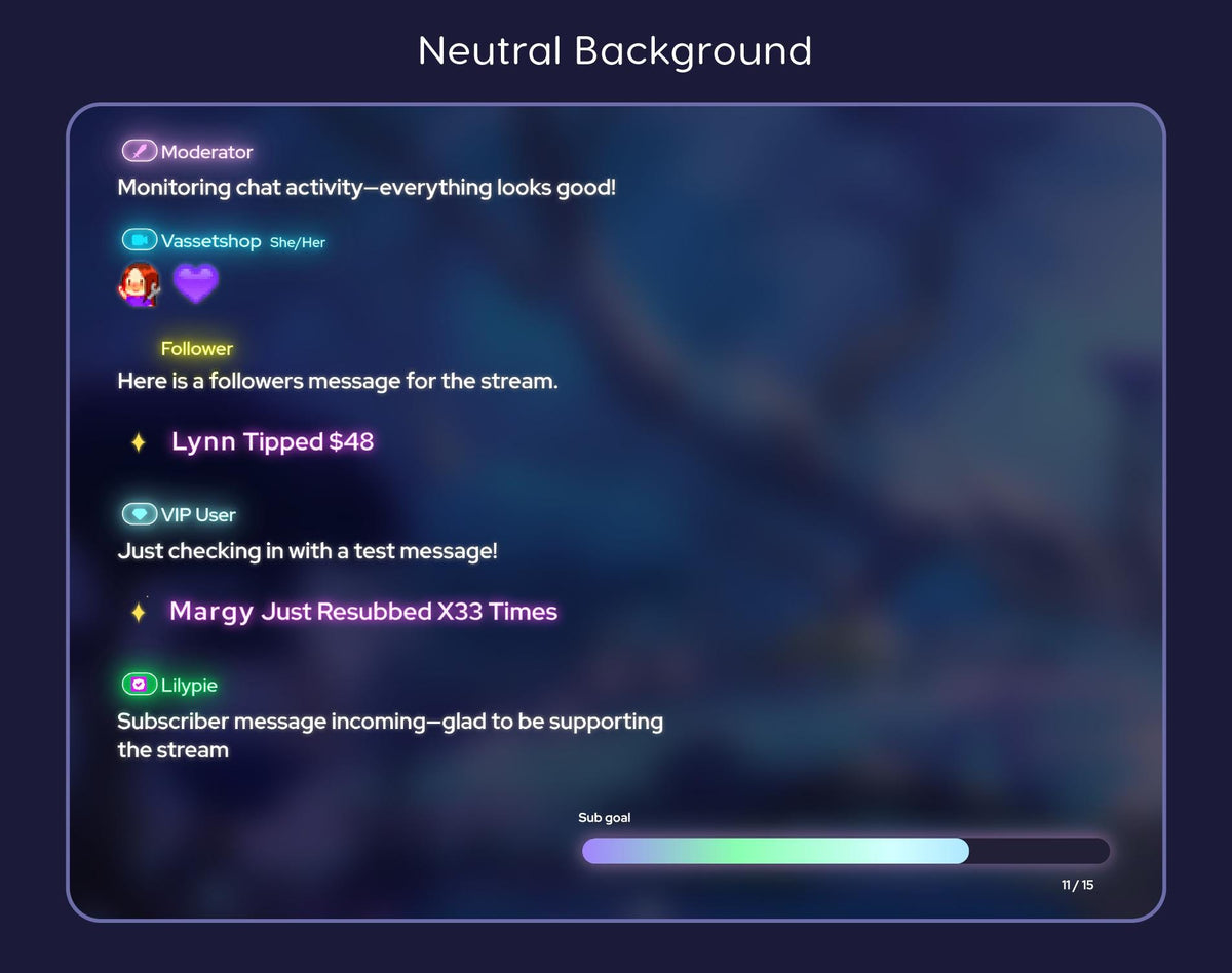 Neon Glow Twitch Chat Widget | Goal Bar StreamElements and OBS (Digital Download)