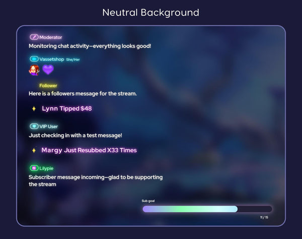 Neon Glow Twitch Chat Widget | Goal Bar StreamElements and OBS (Digital Download)