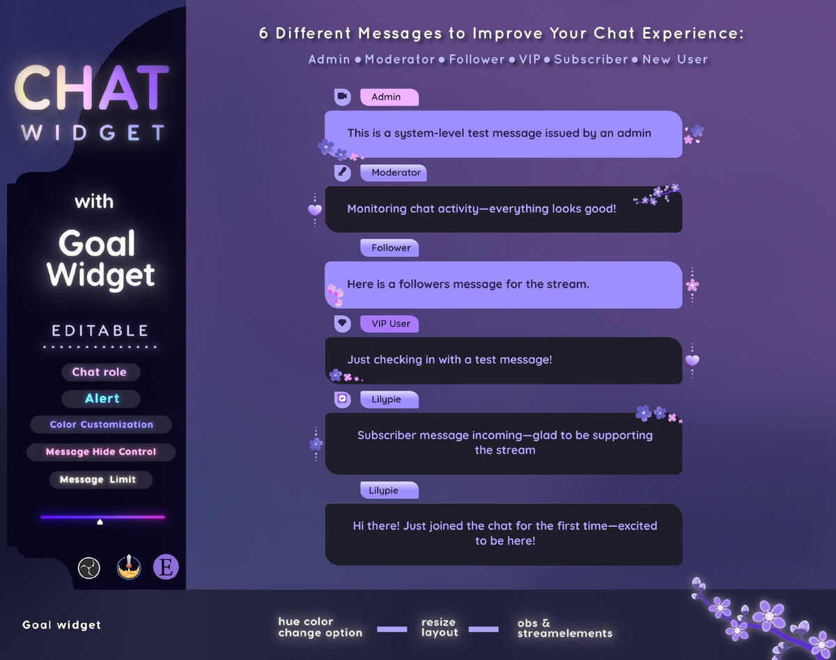 Sakura Floral Twitch Chat and Goal Widget (StreamElements) (Digital Download)