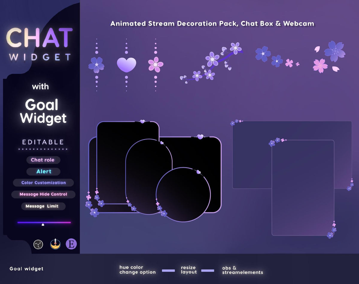 Sakura Floral Twitch Chat and Goal Widget (StreamElements) (Digital Download)