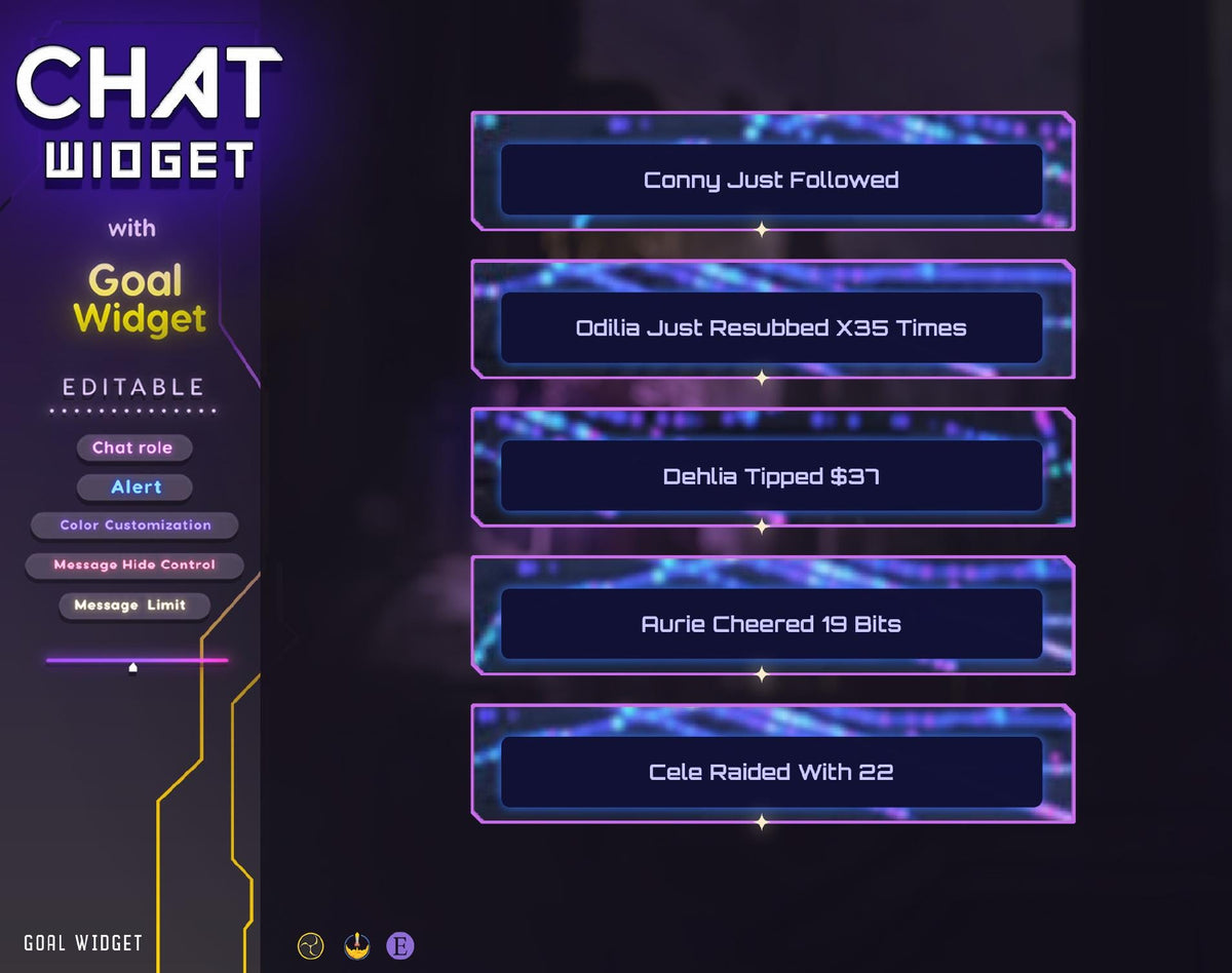 Cyberpunk Twitch Chat Widget - Pronouns & Alerts (StreamElements, OBS) (Digital Download)