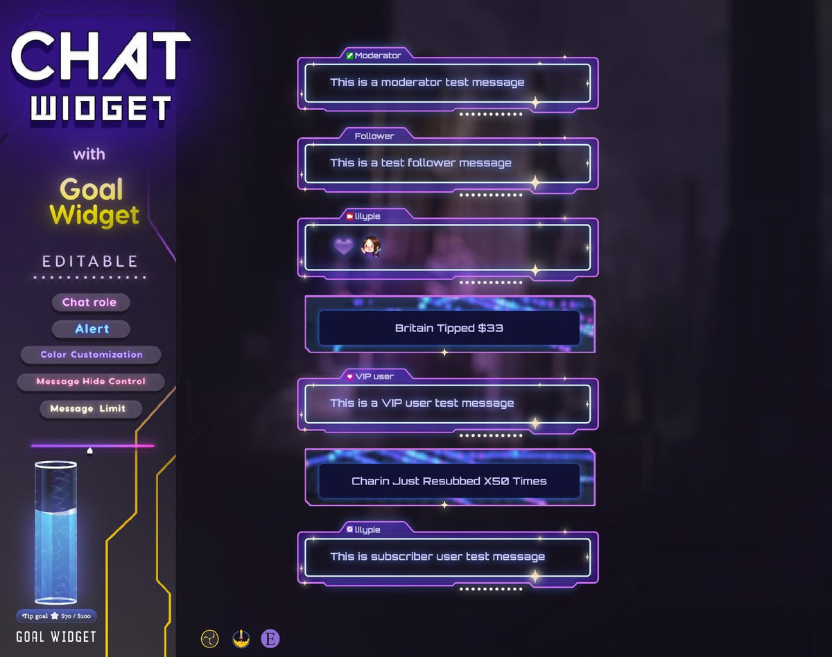 Cyberpunk Twitch Chat Widget - Pronouns & Alerts (StreamElements, OBS) (Digital Download)