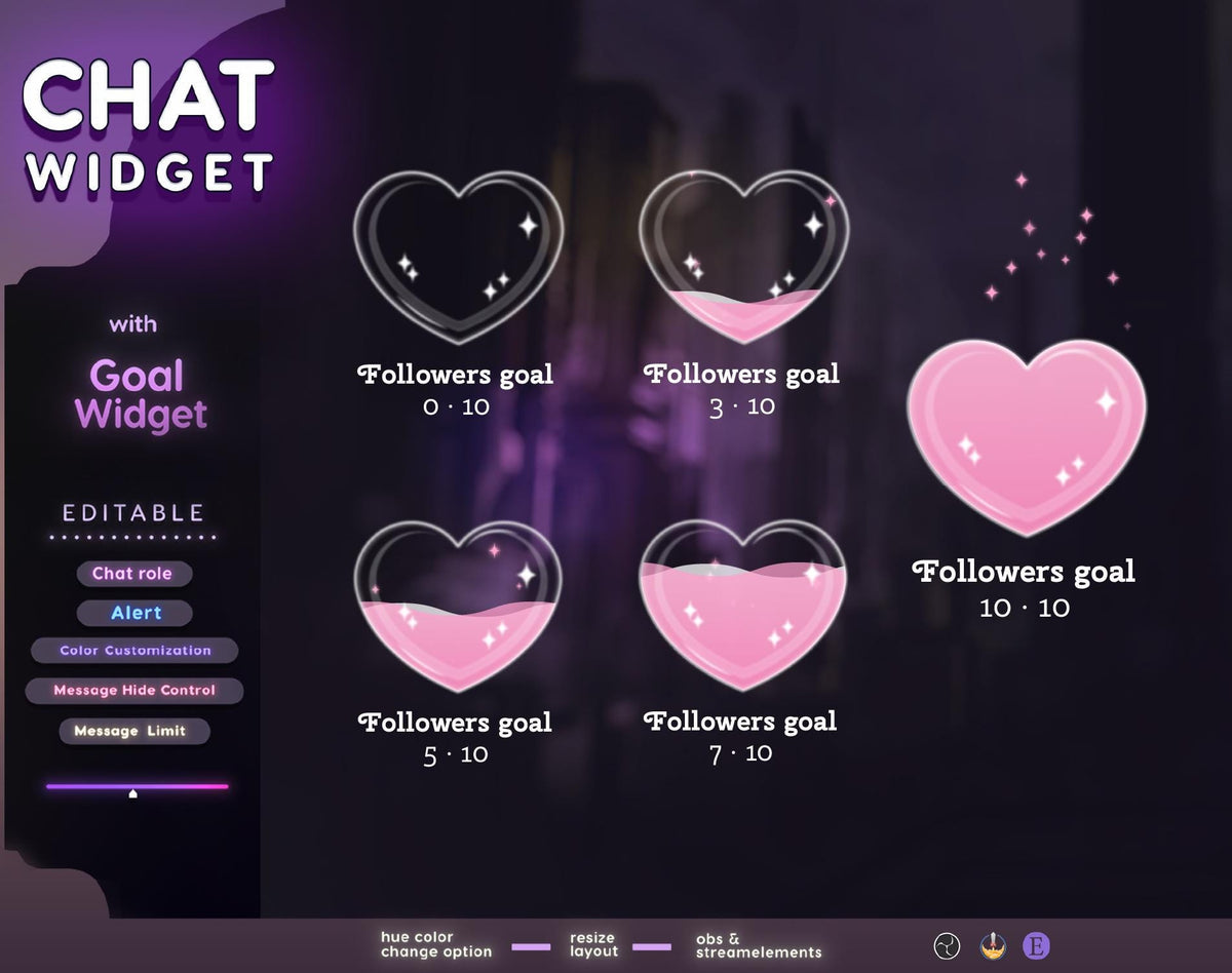 Valentine twitch Chat and Goal Widget - Love stream overlay StreamElements (Digital Download)