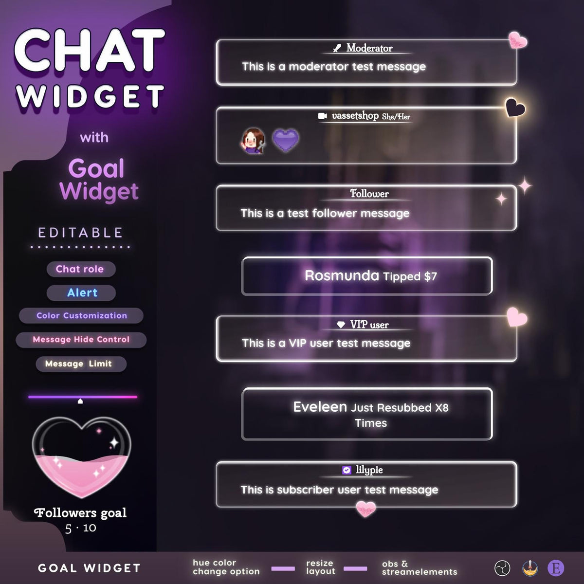 Valentine twitch Chat and Goal Widget - Love stream overlay StreamElements (Digital Download)