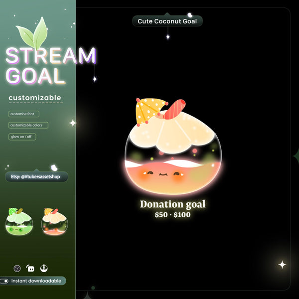 Cute Coconut Stream Goal Widget | Twitch, Streamlabs, OBS (Digital Download)
