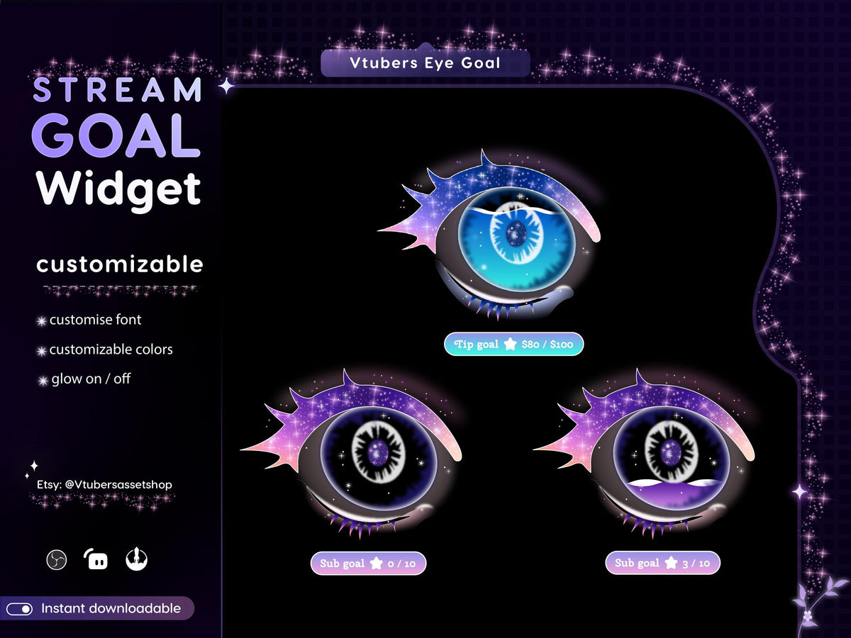VTuber Eye Goal Stream Widget: Customizable Alerts (Digital Download)