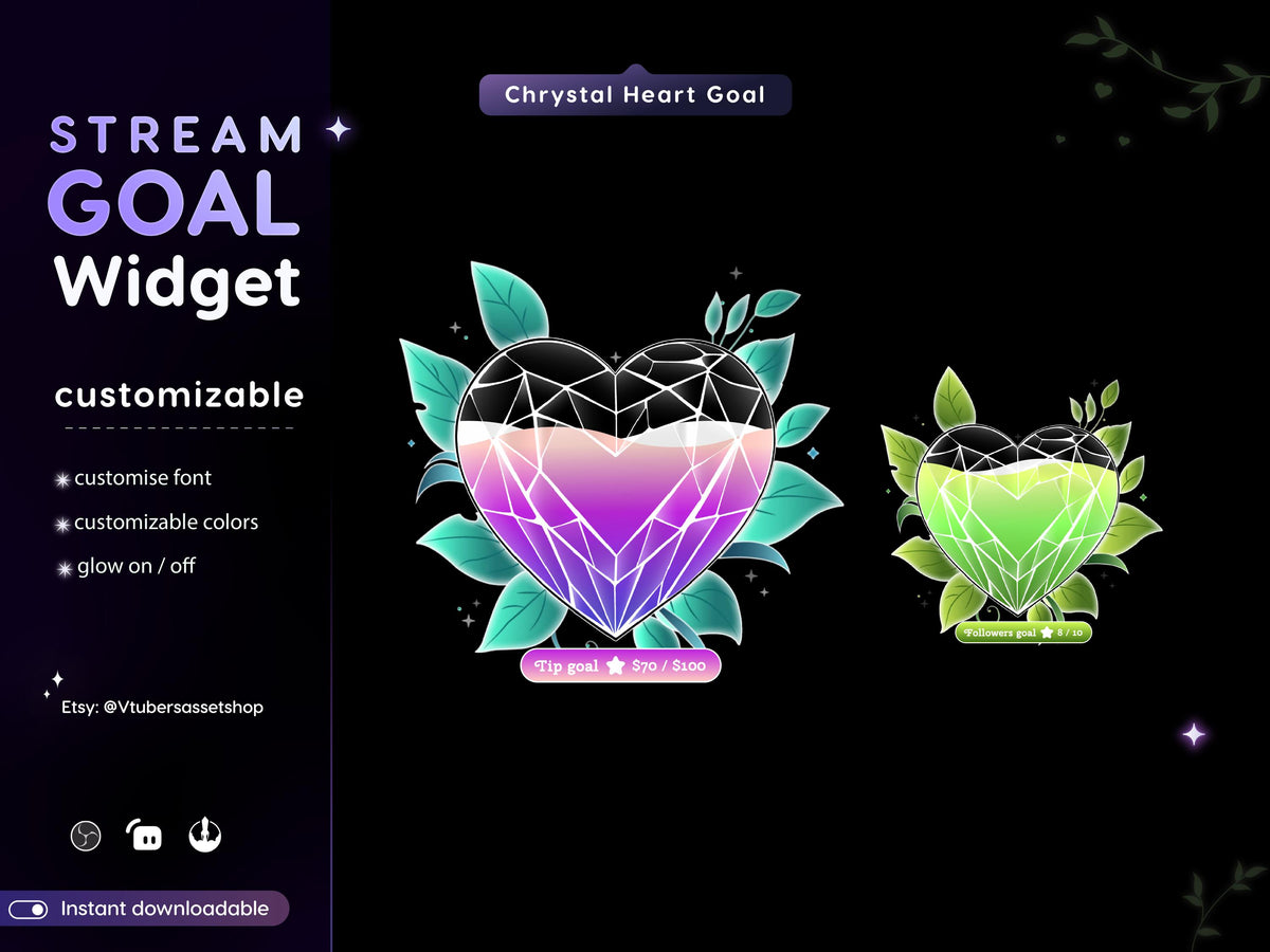 Crystal Heart Twitch Goal Widget: Stream Overlay for streamelements, Streamlabs, OBS