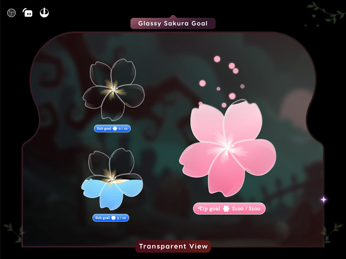 Glassy Sakura Flower Stream Goal Widget: Streamlabs & Streamelements