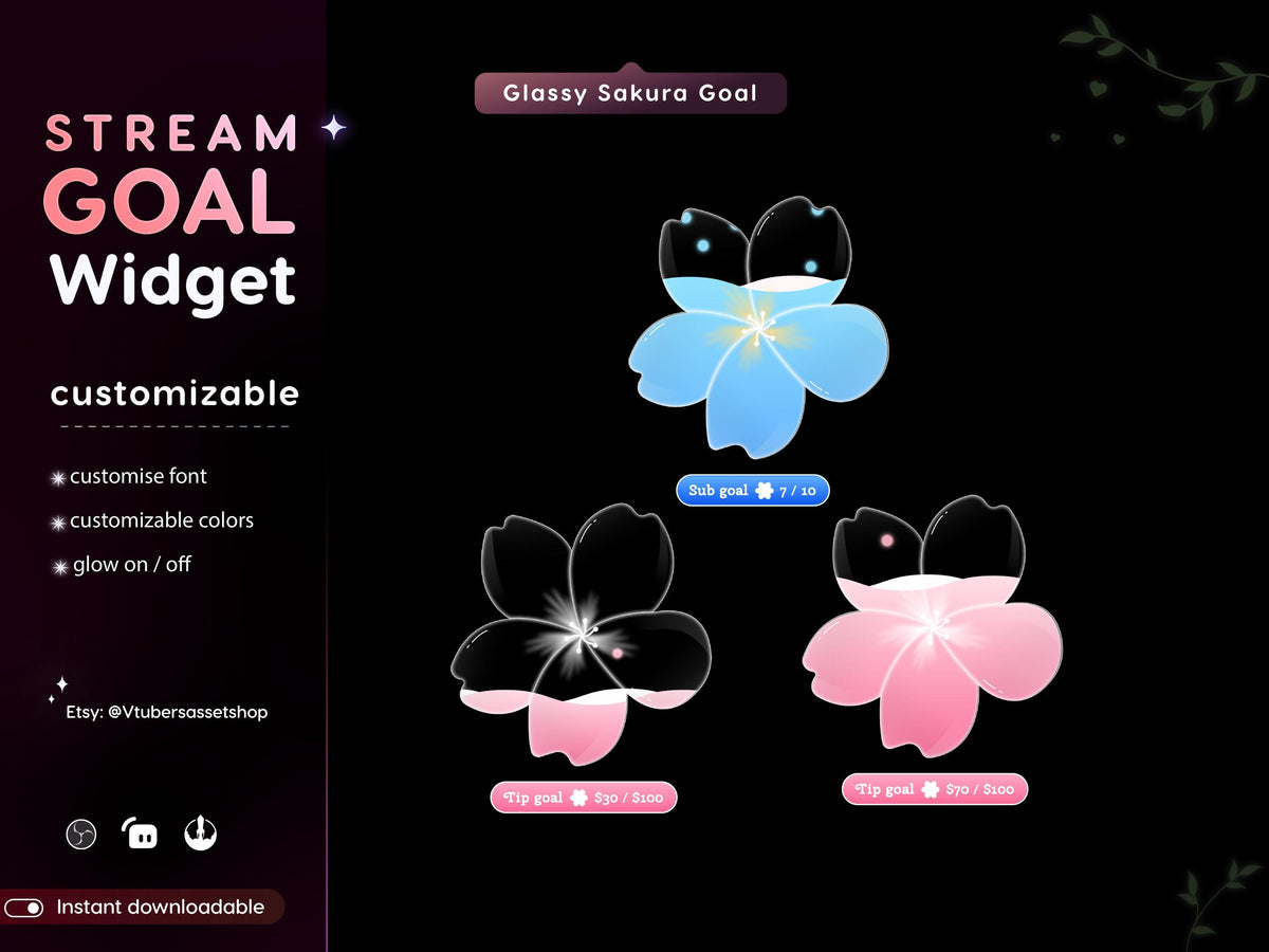 Glassy Sakura Flower Stream Goal Widget: Streamlabs & Streamelements