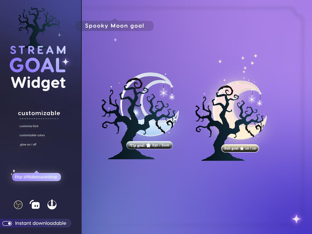 Spooky Moon Goal Stream Widget: Twitch Streamlabs Streamelements