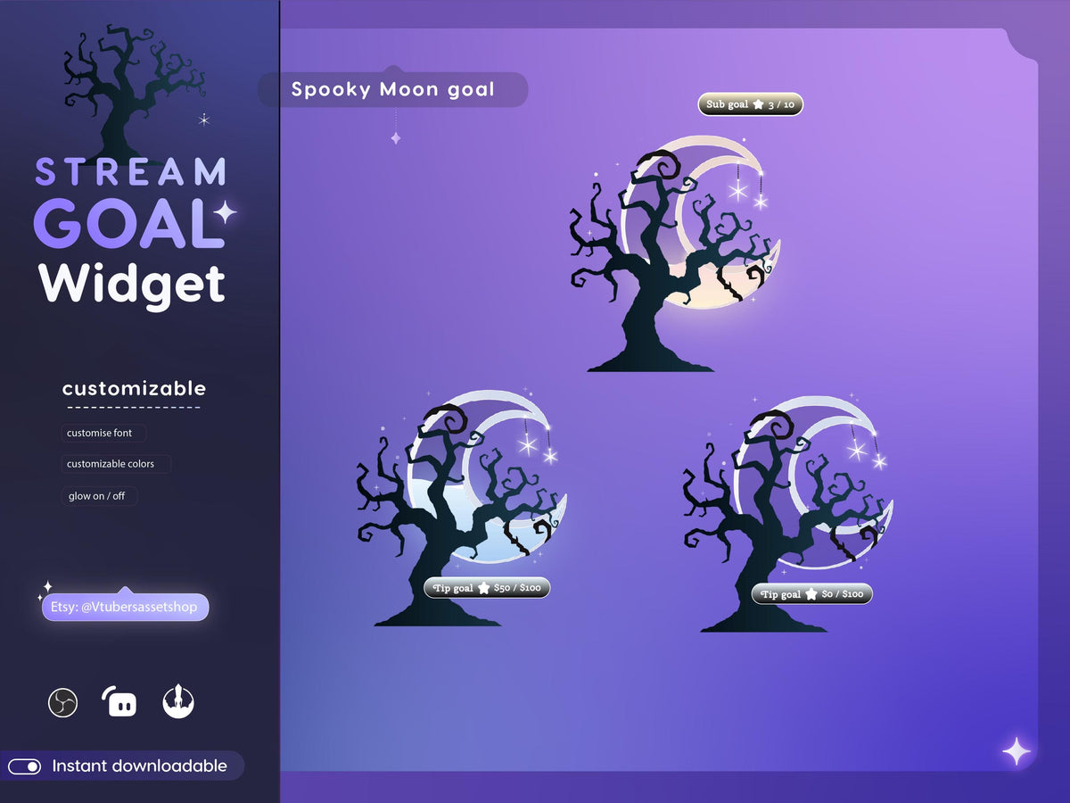 Spooky Moon Goal Stream Widget: Twitch Streamlabs Streamelements