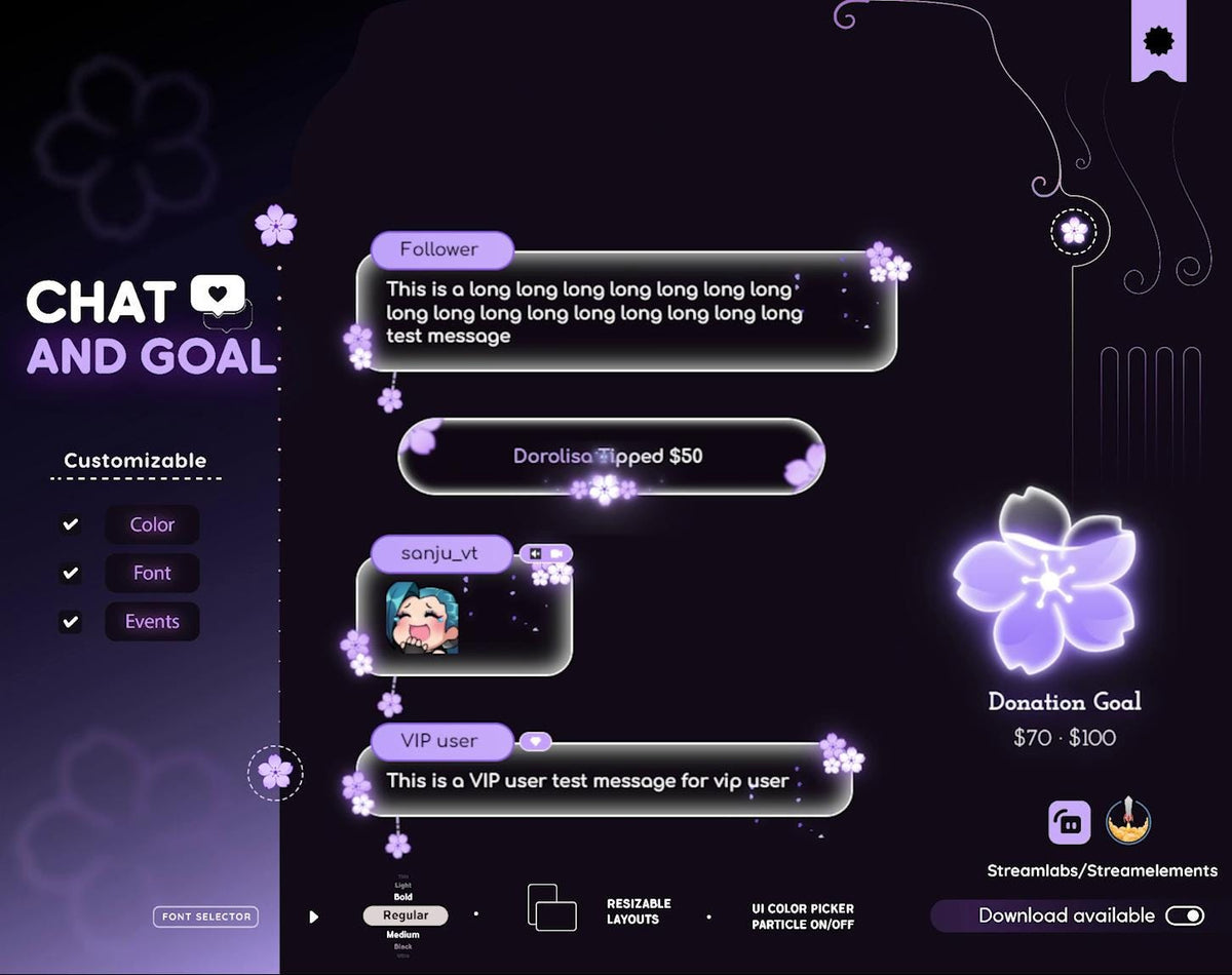 Purple Sakura Chat Widget: Stream Overlay for Twitch (Streamelements Digital Download)